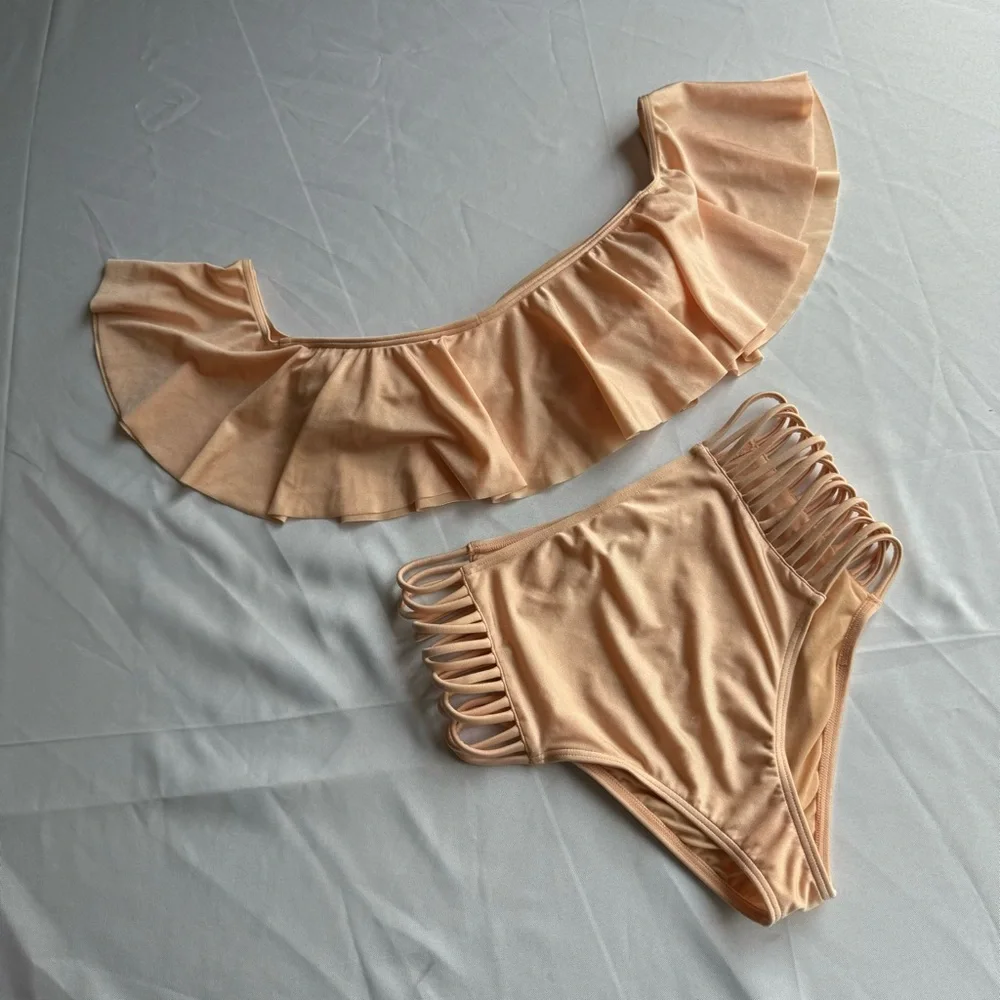 NWT O'Neill Lux Solids Peach High-Waisted Bikini Set - Picture 6 of 11